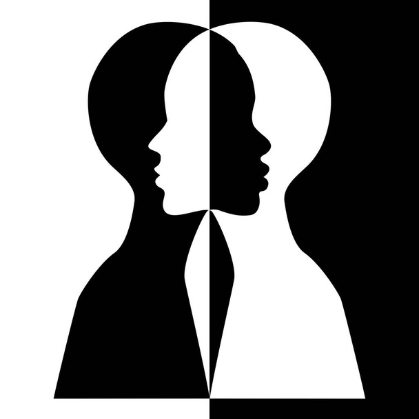 Silhouette femminili in bianco e nero, diversità, concetto di uguaglianza, illustrazione vettoriale - Vettoriali, immagini