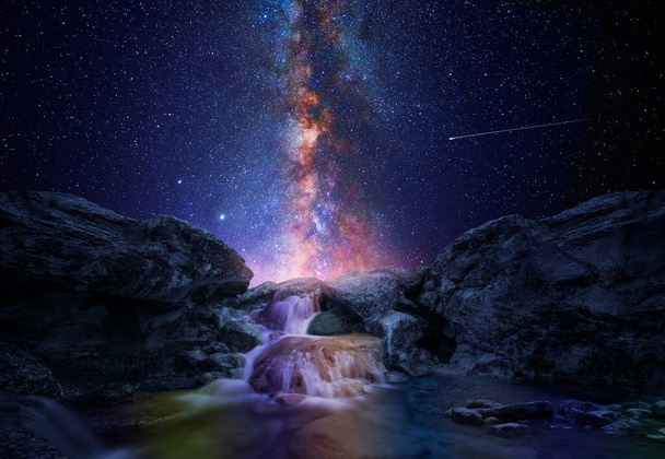 Colorful waterfall with milky way - Photo, Image