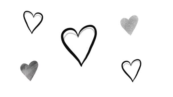 Chaos handdrawn heart animation. Tile animation with hearts. Set of Self drawing animation for Valentines Day. Love symbol. Dynamics black and white animation  - Footage, Video