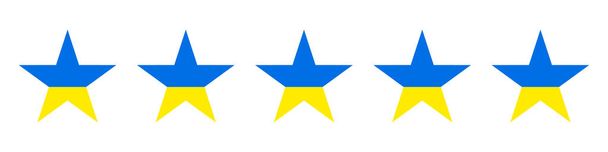 Rate us concept - 5 Categoria sulla bandiera ucraina in blu giallo ua colori nazionali. Valutazione della soddisfazione del prodotto del cliente icona piatta per applicazioni e siti web. Vettore isolato su sfondo bianco EPS 10 - Vettoriali, immagini