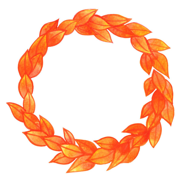Orange fall leaves wreath watercolor for decoration on Autumn season and Thanksgiving festival. - Фото, зображення