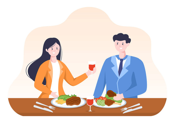 People Eating Food at Each Meal with Health Benefits, Balanced Diet, Vegan, Nutritional and the Food Should be Eaten Every Day in Flat Background Illustration - Vector, Image