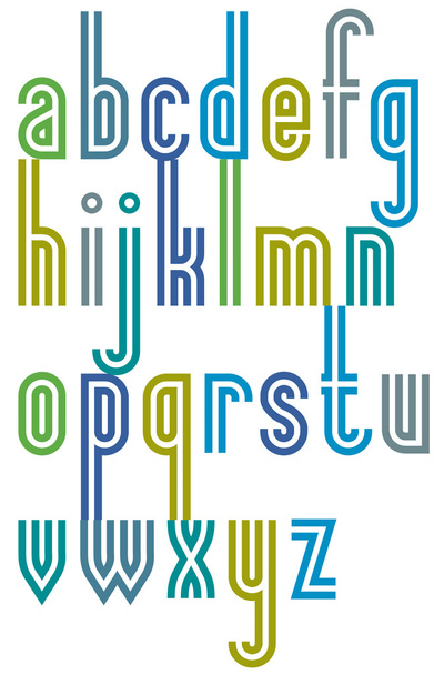 Poster colorful striped font, cartoon binary lower case letters. - Vettoriali, immagini