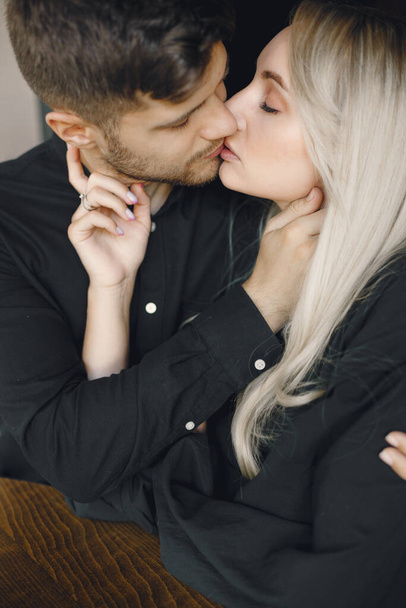 Close-up portrait of young couple in love embracing - Фото, изображение