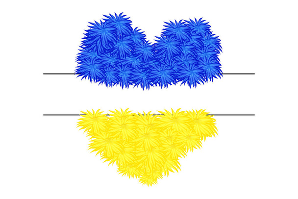 Флаг Украины, Государственный флаг из цветочной монограммы с двумя цветами синий и желтый. Элементы дизайна. Раскрашенная текстура  - Вектор,изображение