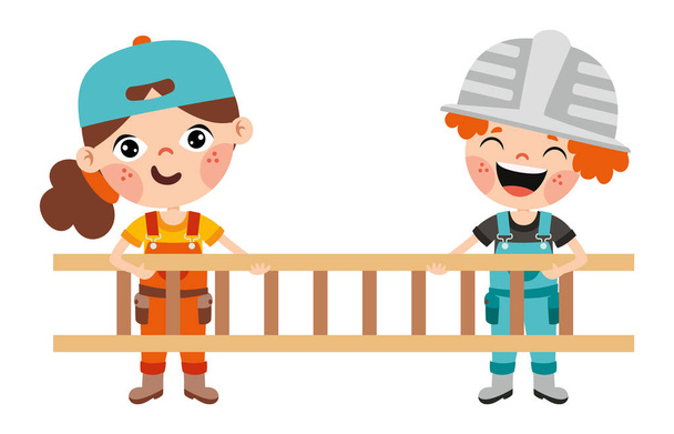 Cartoon Kid avec des outils de construction - Vecteur, image