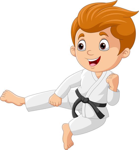 Vector illustration of Cartoon little boy training karate - Διάνυσμα, εικόνα