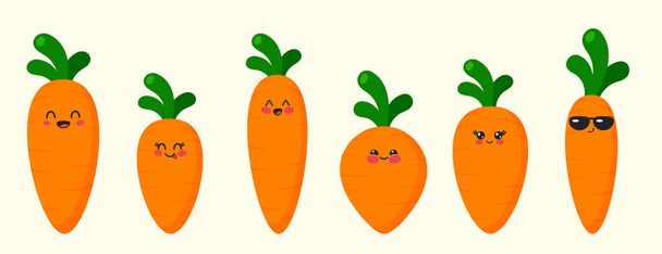 Ensemble de personnages mignons de carottes. - Vecteur, image