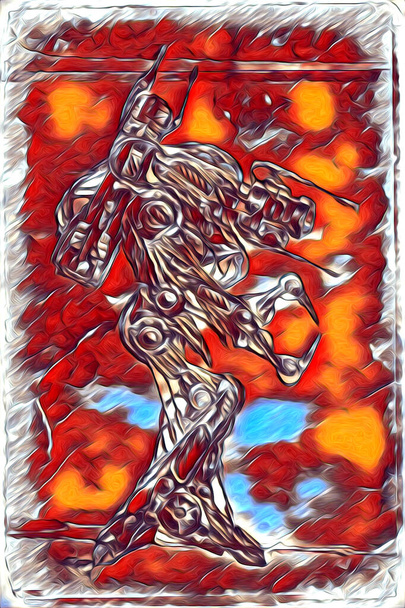 Cybernetic visions illustration of futuristic metallic science fiction male humanoid cyborg inside future world - Photo, Image