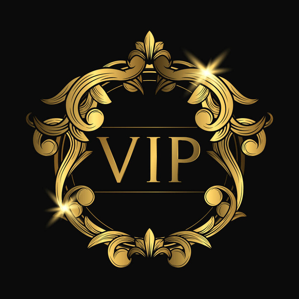 VIP Golden Badge Illustration. Vintage Concept Suitable for Card, Invitation, Printing Art, Brand Identity - Vector, Imagen