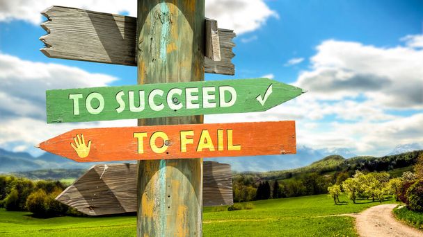 Straßenschild als Wegweiser zum Erfolg versus zum Scheitern - Foto, Bild