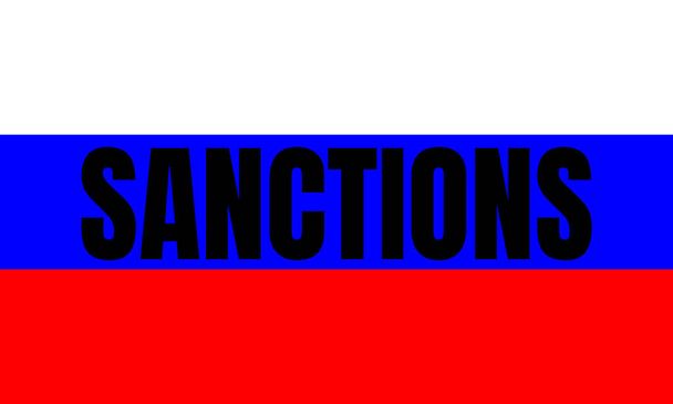 Vektoriesimerkki Venäjän vastaisista pakotteista. Seuraamuksia, rajoituksia, kieltoja. Venäjän lippu, johon on kaiverrettu "pakotteet". Ei sotaa. Lopettakaa aggressiivisuus. Vektorikuvaus EPS 10 - Vektori, kuva