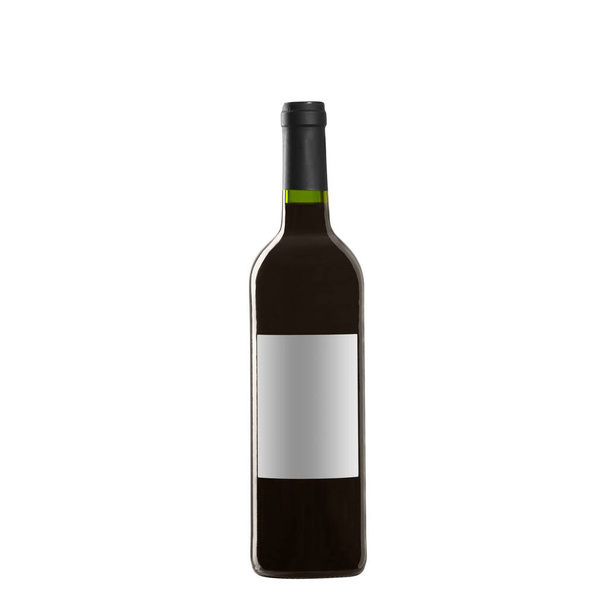 červená láhev vína s prázdným štítkem izolované na bílém pozadí. - Fotografie, Obrázek