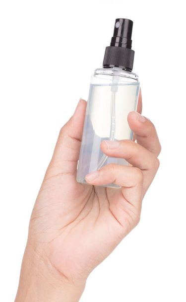 Botella de pulverización de mano aislada sobre fondo blanco - Foto, imagen