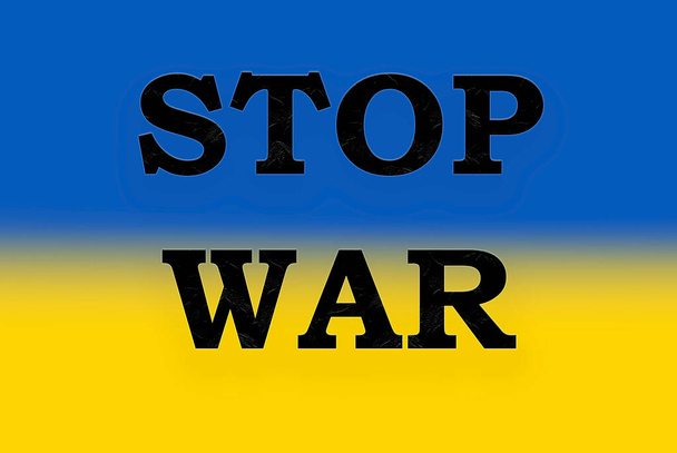 Ukrán zászló a név stop háború fekete és vegyes színekben, ukrán - Fotó, kép