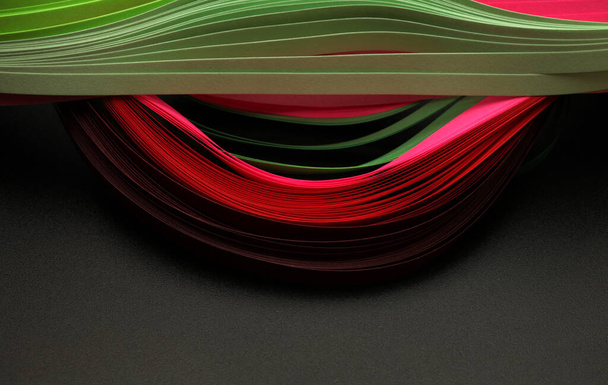 Red and green color strip wave paper. Abstract texture black horizontal background. - Foto, afbeelding