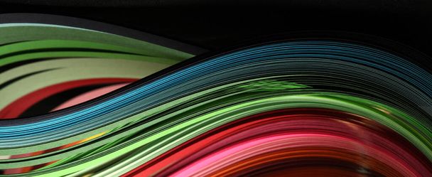 Rainbow color strip wave paper. Abstract texture black horizontal background. - Foto, Imagen