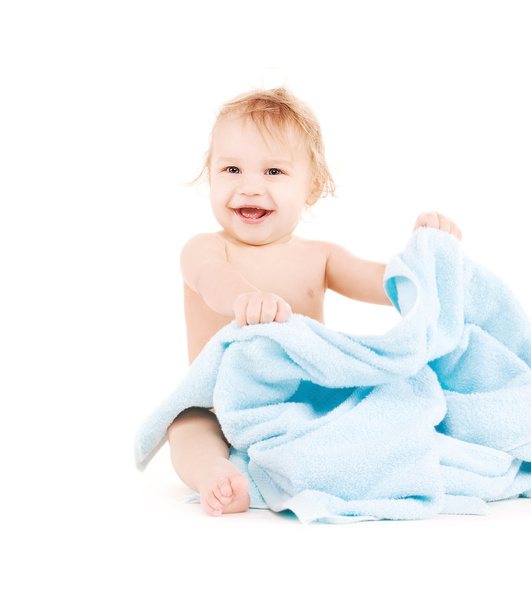 Baby with blue towel - Foto, Imagen