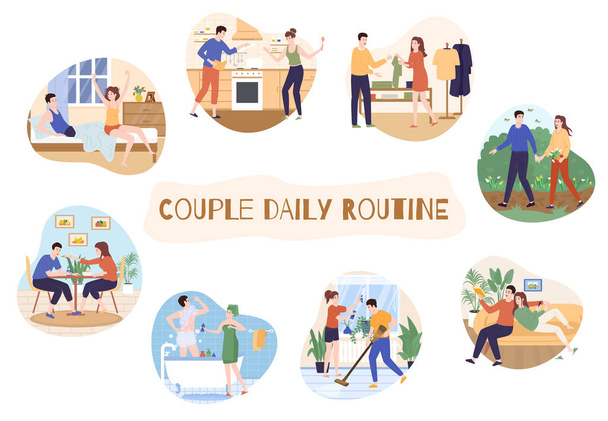 Couple Daily Routine Set - Vector, Image