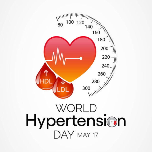 Giornata mondiale dell'ipertensione viene osservato ogni anno il 17 maggio. L'ipertensione, chiamata anche ipertensione, è una pressione sanguigna più alta del normale. Illustrazione vettoriale. - Vettoriali, immagini