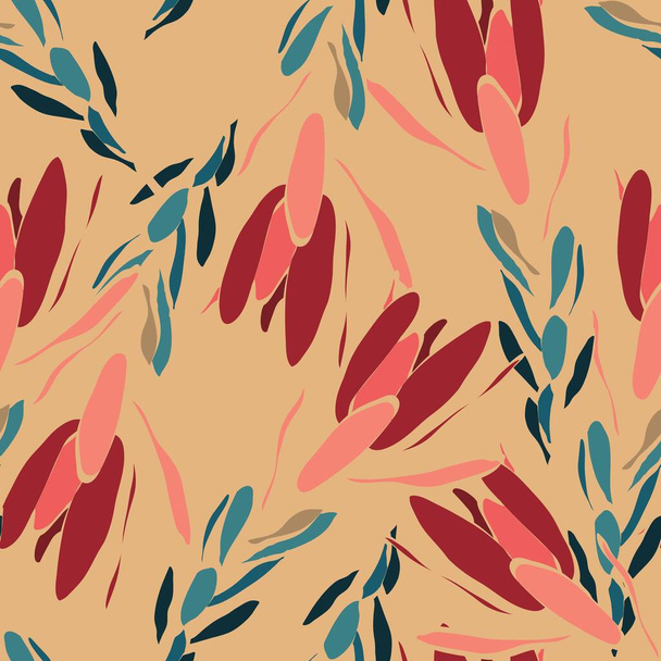 Line exotic abstract flowers illustration pattern. Contemporary floral seamless pattern. Fashionable template for design. Abstract floral pattern. - Wektor, obraz