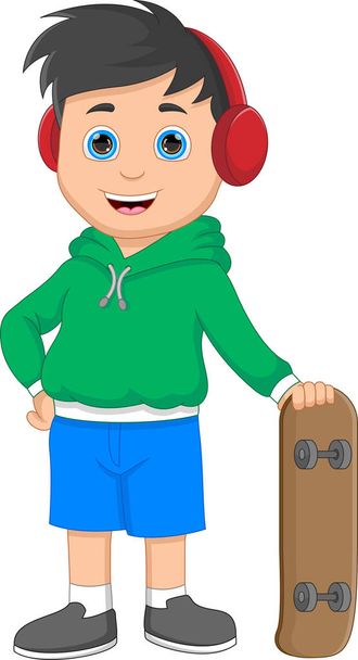 boy with skateboard on white background - Vector, Image