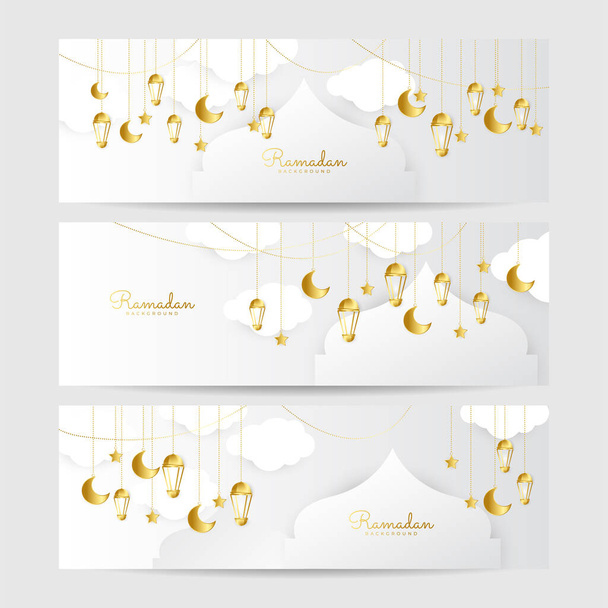 Set of Ramadhan fehér színes széles banner tervezési háttér - Vektor, kép