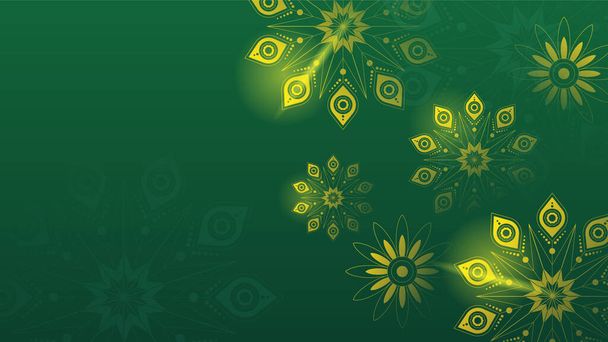 Mandala árabe verde fondo de diseño islámico. Ramadán universal kareem banner fondo con linterna, luna, patrón islámico, mezquita y elementos islámicos abstractos de lujo - Vector, Imagen