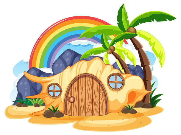 Shell casa sull'isola in stile cartone animato illustrazione - Vettoriali, immagini