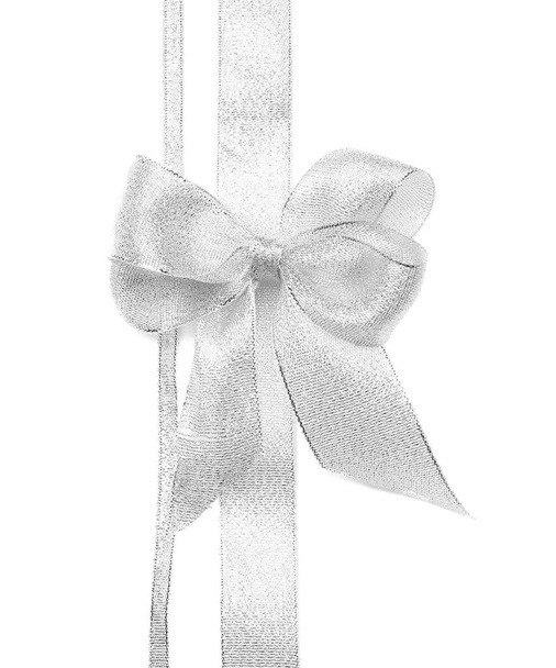 Beautiful silver bow with ribbons on white background - Photo, Image