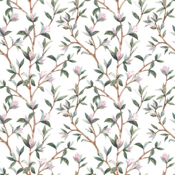 Beautiful seamless pattern with gentle young magnolia flowers. Stock illustration. - ベクター画像