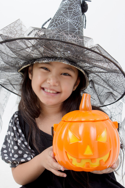 Asian girl  in witch costume - Foto, Imagem