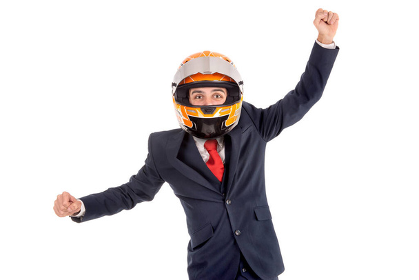 Empresário feliz e bem sucedido com capacete isolado em branco - Foto, Imagem