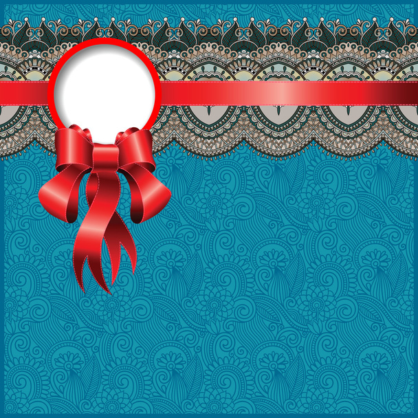 ethnic ornamental pattern with silk ribbon and place for your co - Vector, imagen