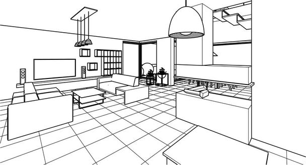 cuisine intérieure salon 3d illustration - Vecteur, image