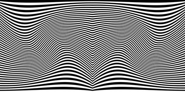 Абстрактный фон с черно-белой полосатой зеброй, футуристические волны. Оптическая иллюзия. Векторная геометрическая иллюстрация ландшафтного искусства. Психоделия как искусство - Вектор,изображение