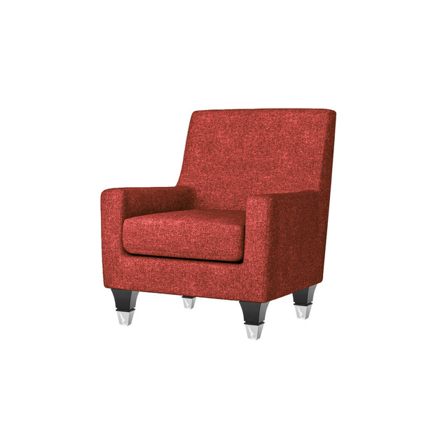 Classic armchair art deco style in red velvet with black and nickel legs isolated on white background with clipping path. Series of furniture - Photo, image