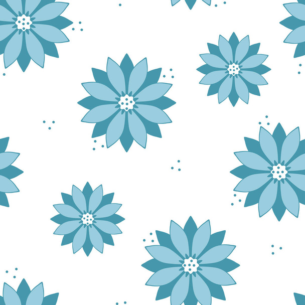 Seamless vector pattern with blue flowers on white background. Simple vintage floral wallpaper design. Decorative daisy fashion textile. - Vektori, kuva