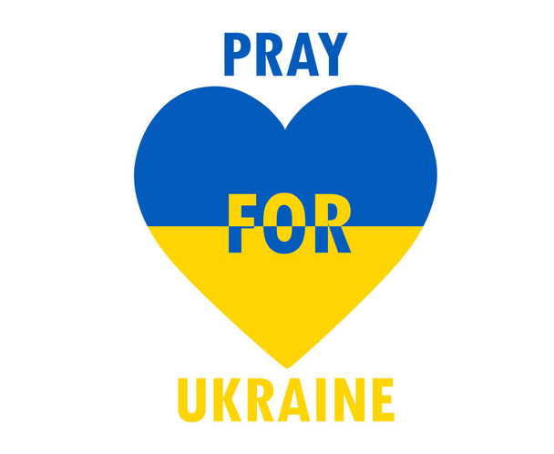 Pray For Ukraine Symbol Emblem Heart With Flag Abstract Vector Design in White Background - Vektör, Görsel
