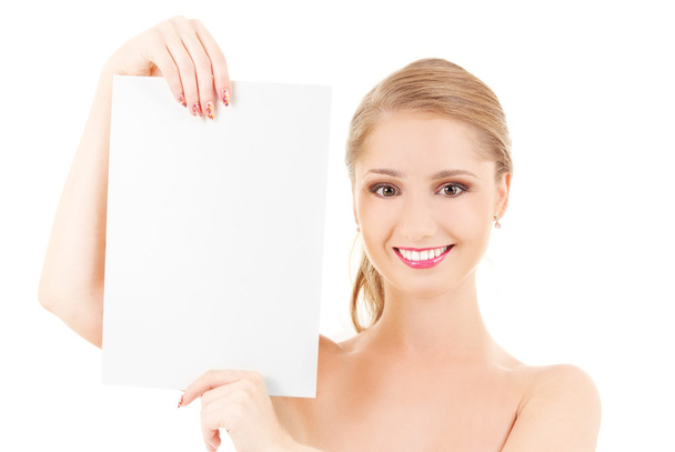 Happy girl with blank board - Foto, afbeelding