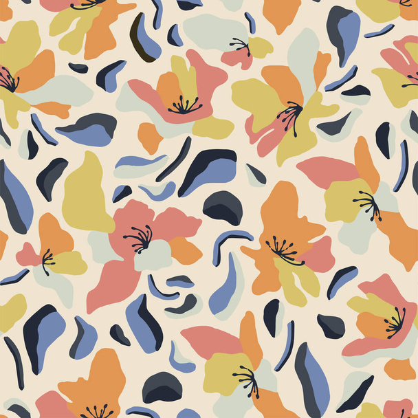 Vector hand-drawn flower illustration motif seamless repeat pattern fashion and home kitchen fabric print digital artwork - Вектор, зображення