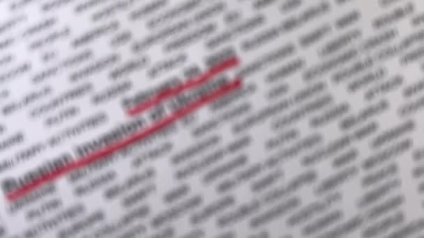 Close-up shot van zwarte tekst met betrekking tot Oekraïne op wit papier. Russische invasie. - Video