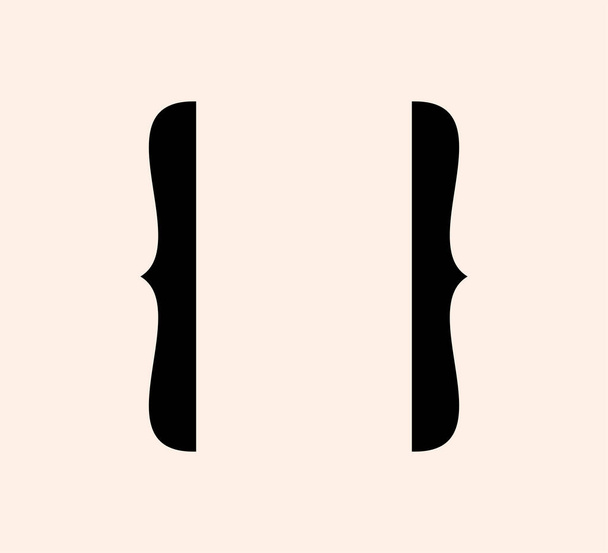 Kędzierzawy aparat na zębach znak interpunkcyjny czarna ikona. Klasyczny symbol nawiasów do pisania lub typografii. Ozdoba i wektor wyizolowany elegancki projekt koncepcji elementów dla wiadomości i cytatów - Wektor, obraz