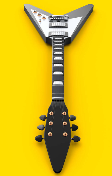 Close-up Electric acoustic guitar isolated on yellow background. 3d render of concept for rock festival poster with heavy metal guitar for music shop - Foto, imagen