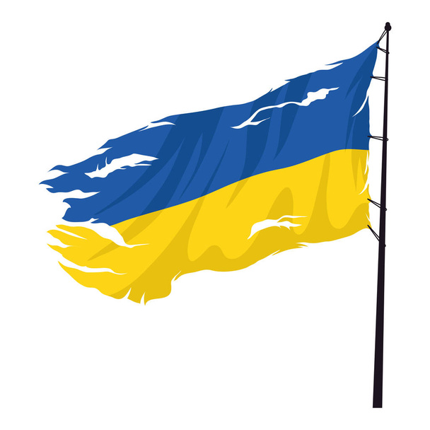 Bandeira da Ucrânia rasgada no pólo - Vetor, Imagem