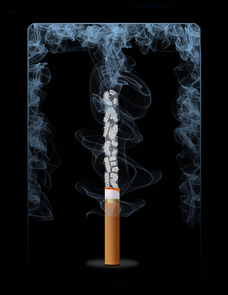 Попіл на смердючій сигареті пише слово "рак". Це 3-d ілюстрація.
. - Фото, зображення