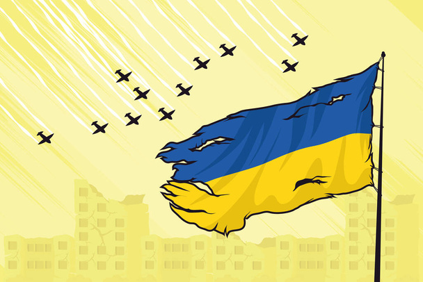Ukraine-Flagge zerrissen und Luftwaffe - Vektor, Bild