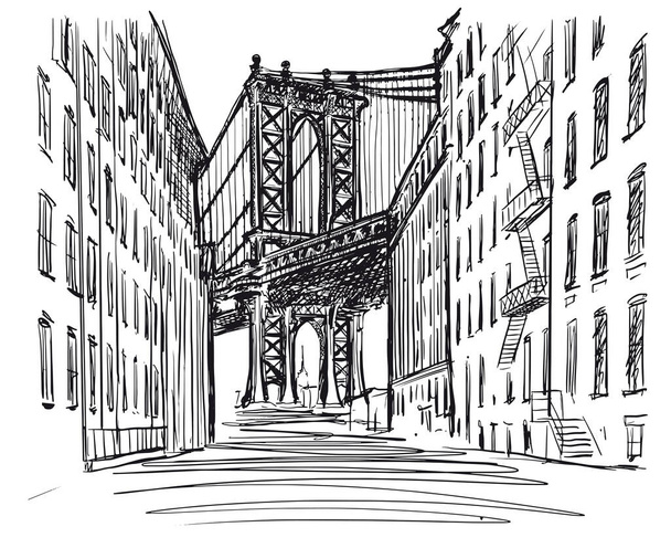 Puente de Nueva York, ilustración de bocetos. - Vector, Imagen