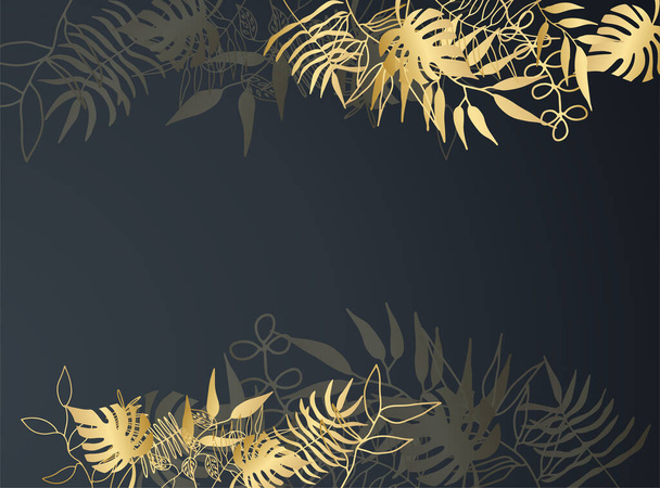 Modern black and gold floral abstract background - Vektör, Görsel