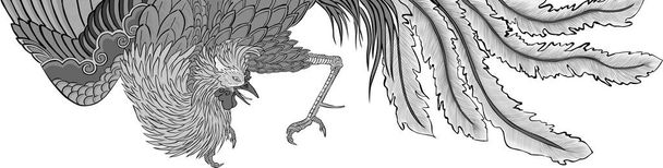 Ukiyo-e phoenix horizontal black and white - Vettoriali, immagini